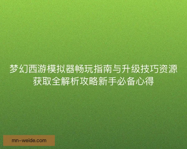 梦幻西游模拟器畅玩指南与升级技巧资源获取全解析攻略新手必备心得 梦幻西游模拟器畅玩指南与升级技巧资源获取全解析攻略新手必备心得