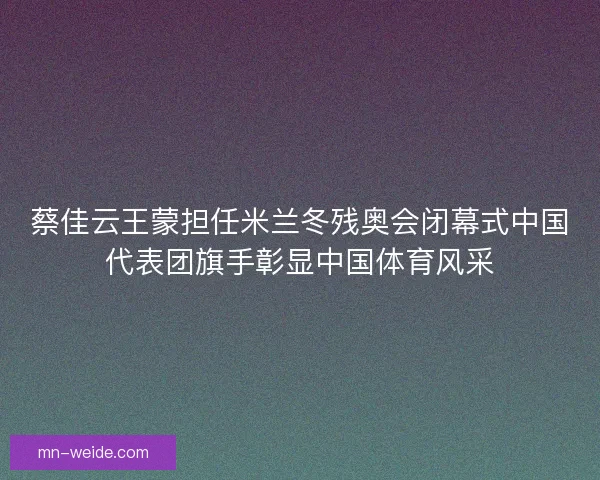 蔡佳云王蒙担任米兰冬残奥会闭幕式中国代表团旗手彰显中国体育风采